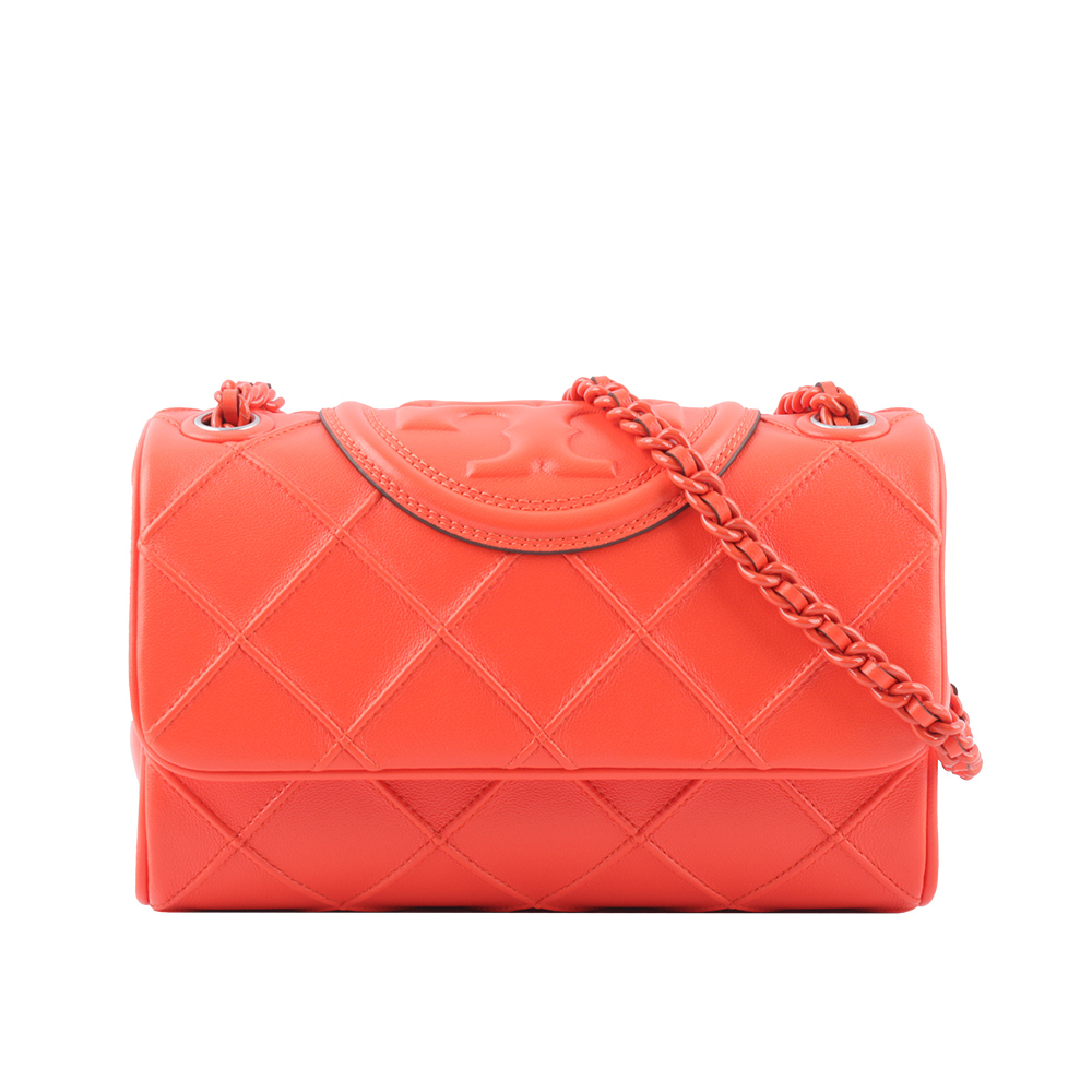 【TORY BURCH】Fleming 縫線翻蓋小款二用包(紅莓色) 152976 600