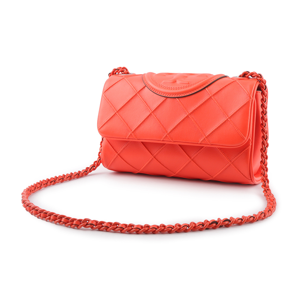 【TORY BURCH】Fleming 縫線翻蓋小款二用包(紅莓色) 152976 600