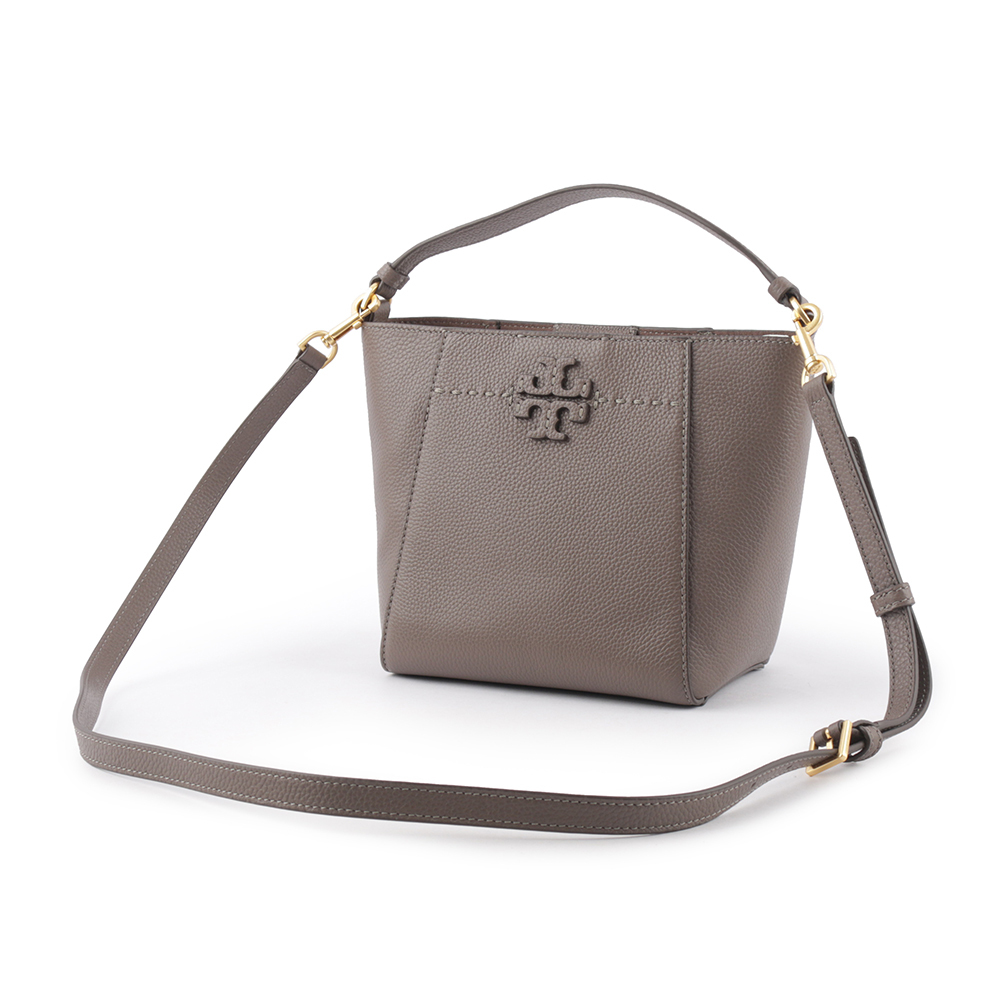 【TORY BURCH】McGRAW 荔枝皮革小型水桶包(象灰色) 74956 963
