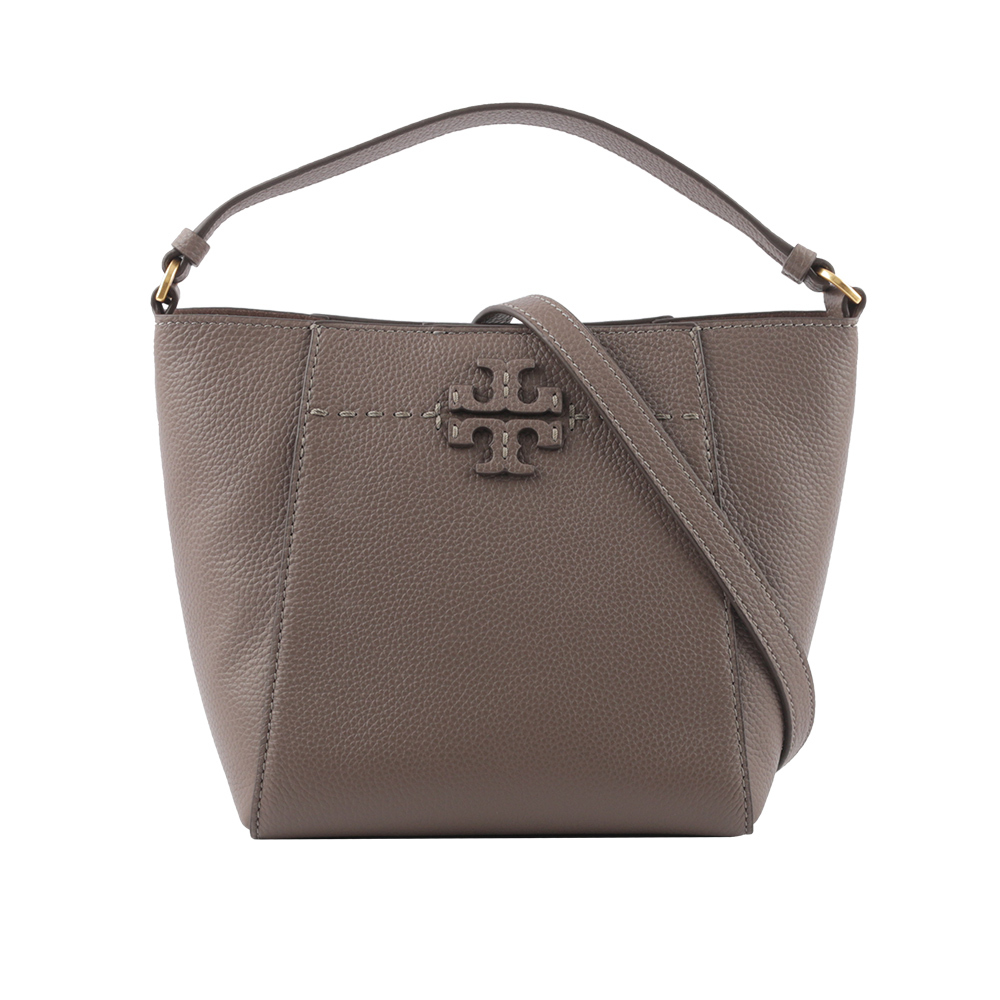 【TORY BURCH】McGRAW 荔枝皮革小型水桶包(象灰色) 74956 963