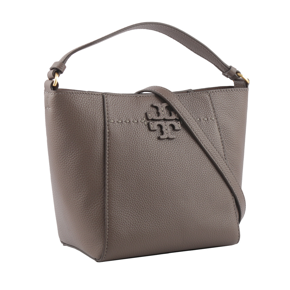 【TORY BURCH】McGRAW 荔枝皮革小型水桶包(象灰色) 74956 963