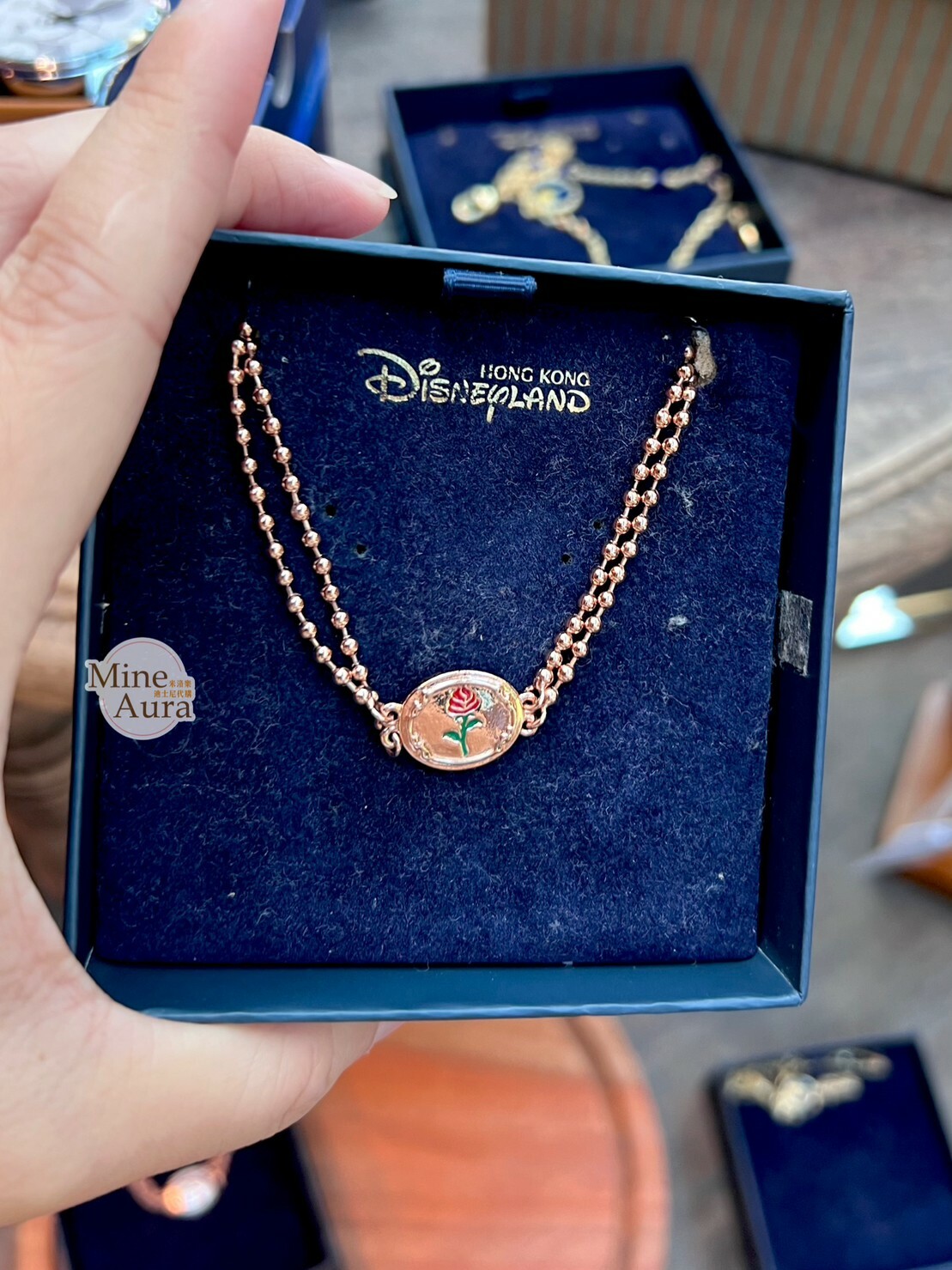 (現貨) 玫瑰永生花 橢圓牌設計 手鍊 (盒裝) 美女與野獸 Beauty and the Beast -香港迪士尼樂園