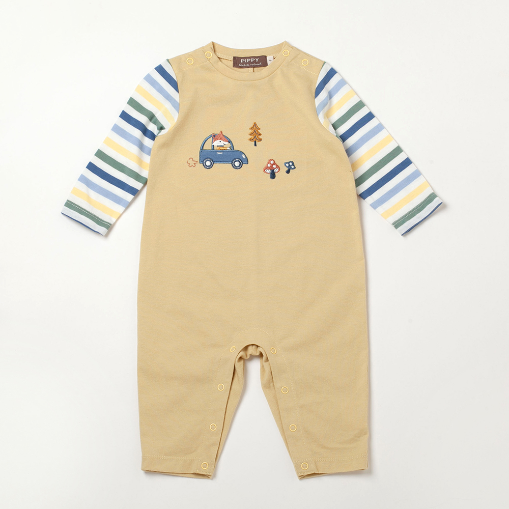 PIPPY狐狸小汽車棉質連身包屁衣 黃