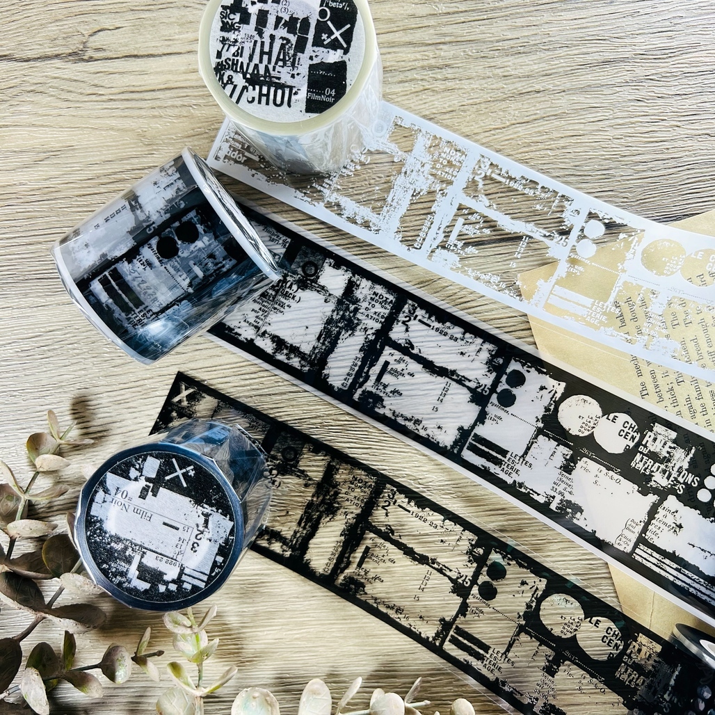 PLUSMINUS．Film Noir 04 BLACK/WHITE 5cm亮面/霧面PET膠帶 <整捲/分裝>