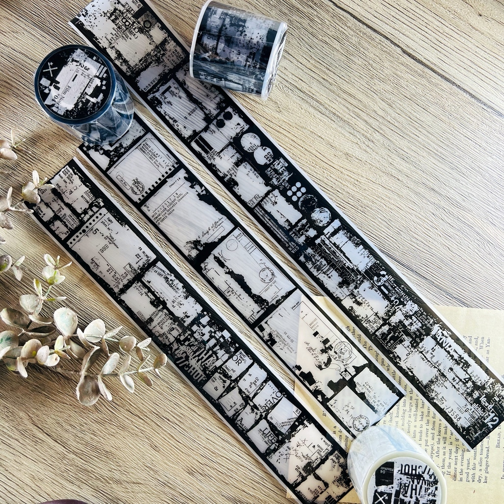 PLUSMINUS．Film Noir 04 BLACK/WHITE 5cm亮面/霧面PET膠帶 <整捲/分裝>