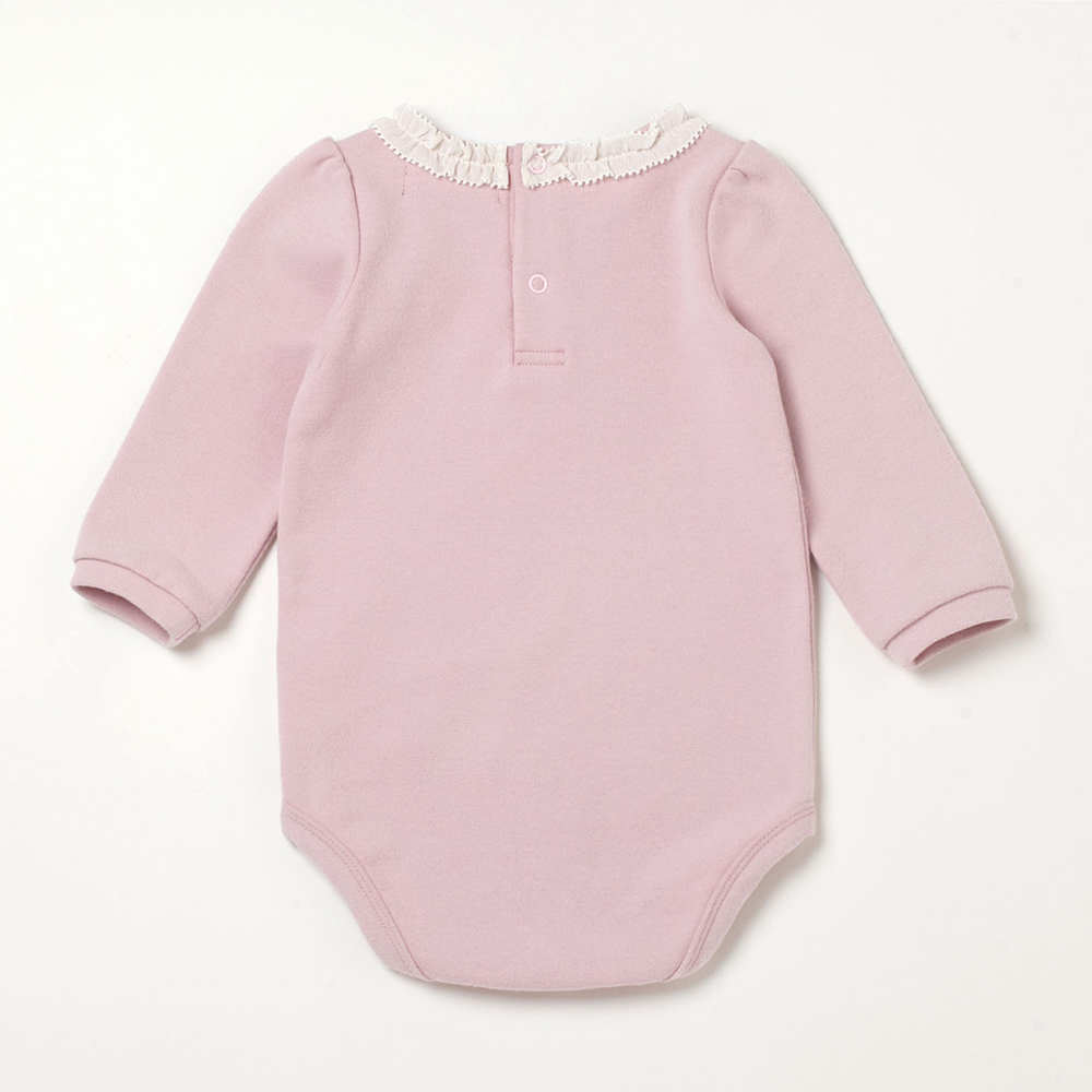 PIPPY 優雅繡花素面彈性棉長袖包屁衣 粉