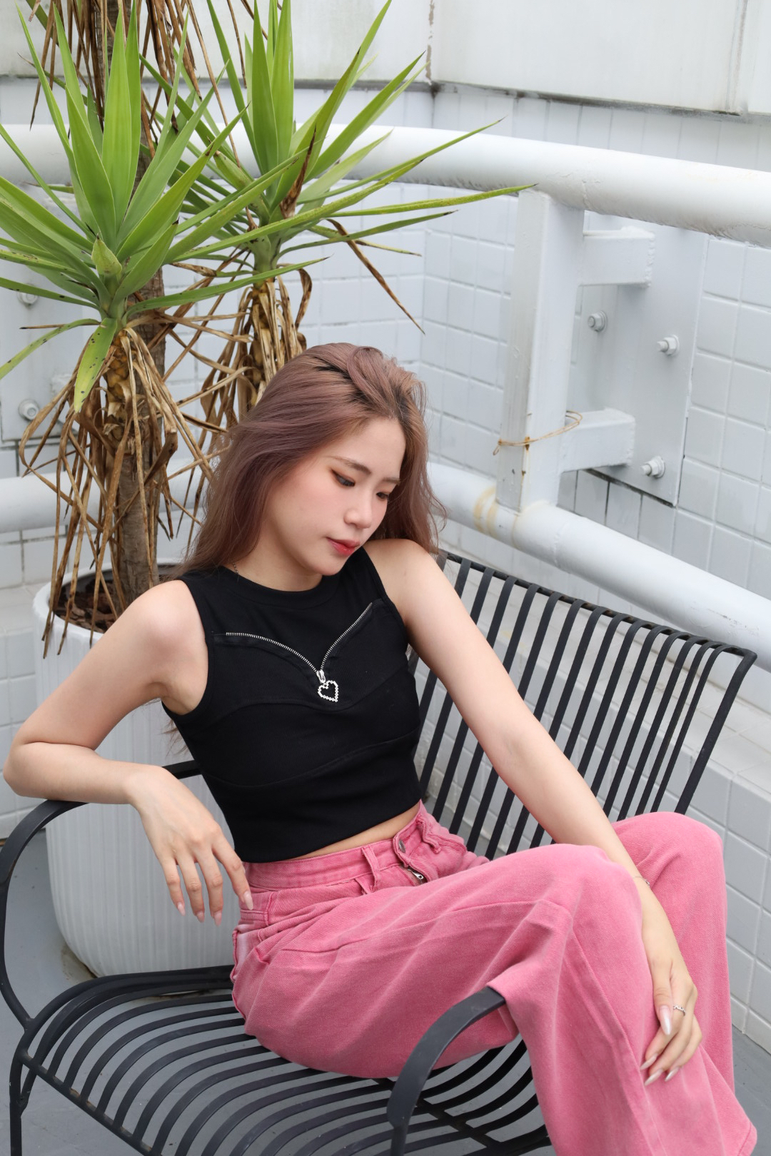 拉鍊愛心短版背心