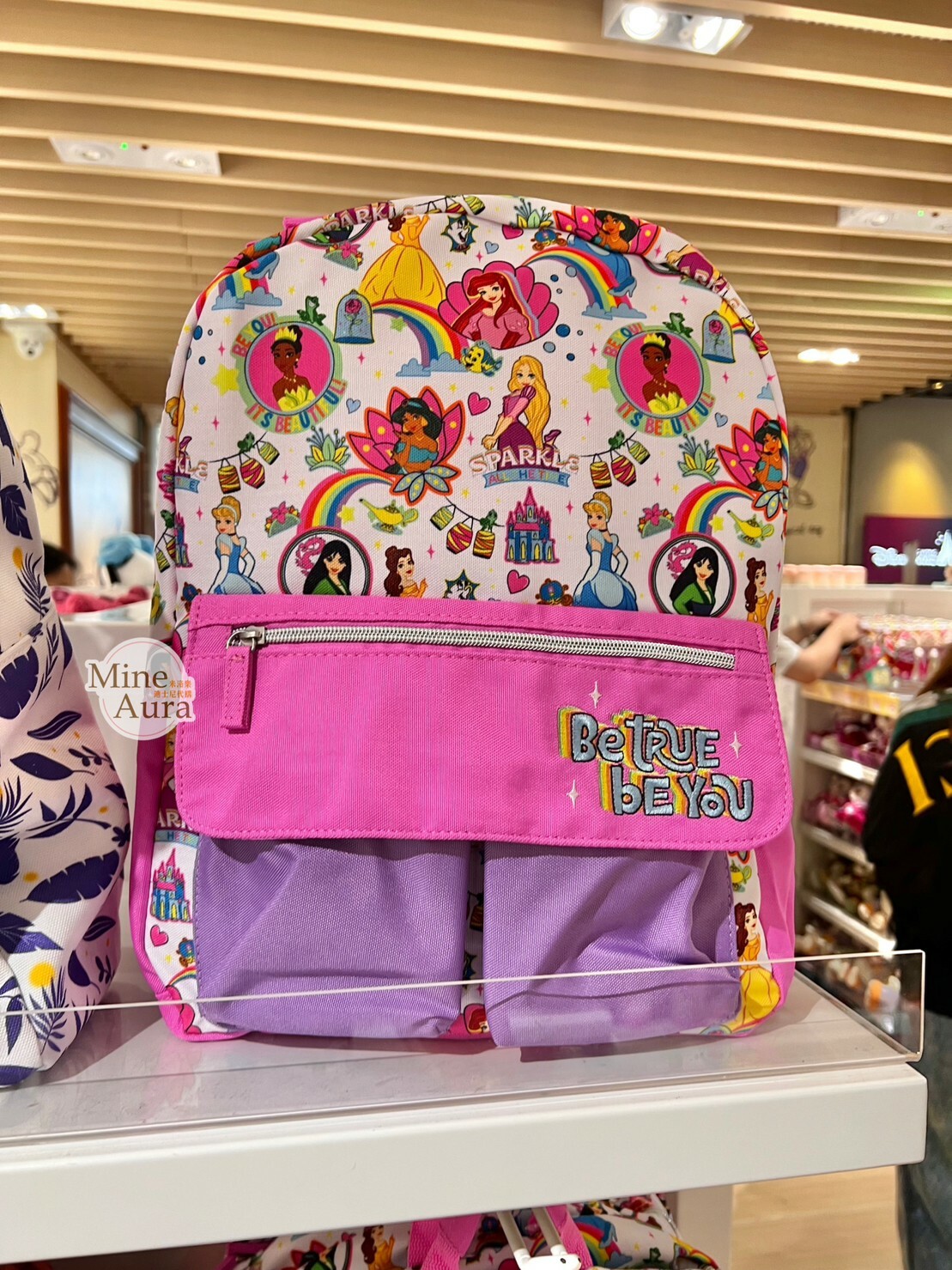 公主系列 Princess Line 公主集合 滿版圖案 桃紅紫色 後背包 -香港迪士尼樂園