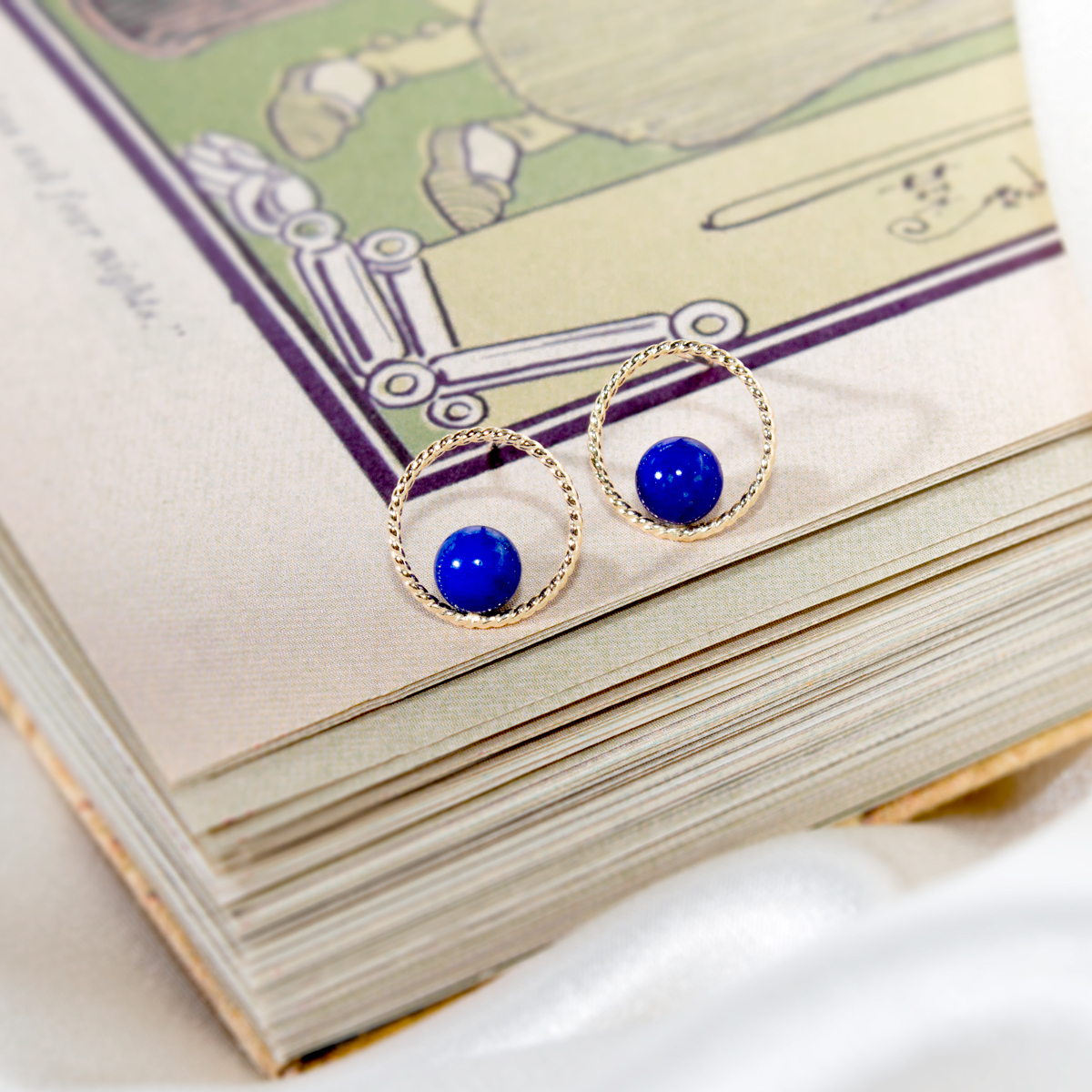 膽小獅（Cowardly Lion） - 10K Lapis Lazuli Earrings