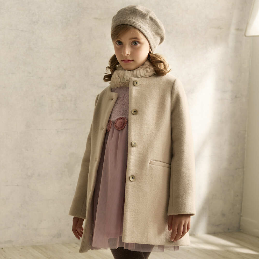 PIPPY典雅暖暖圓領純羊毛長版外套 卡其