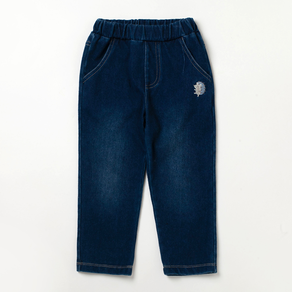 PIPPY可愛小刺蝟刺繡鬆緊褲圍彈性棉長褲 藍