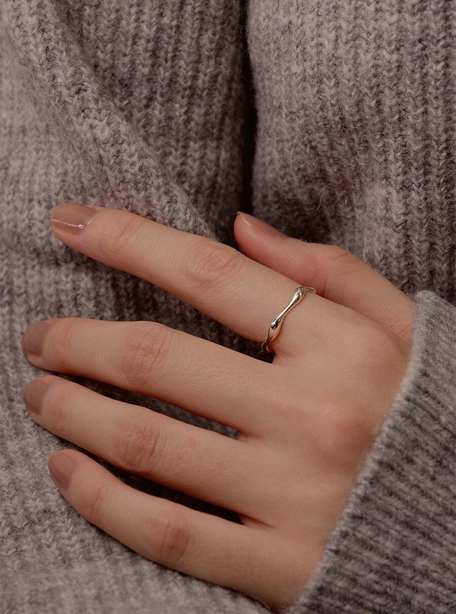 韓國WING BLING授權 925純銀波浪曲線可調式戒指