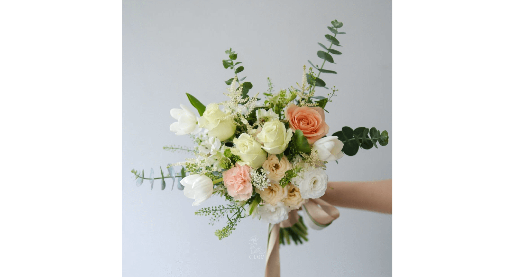 巧偶花藝_捧花精選_白米橘粉色