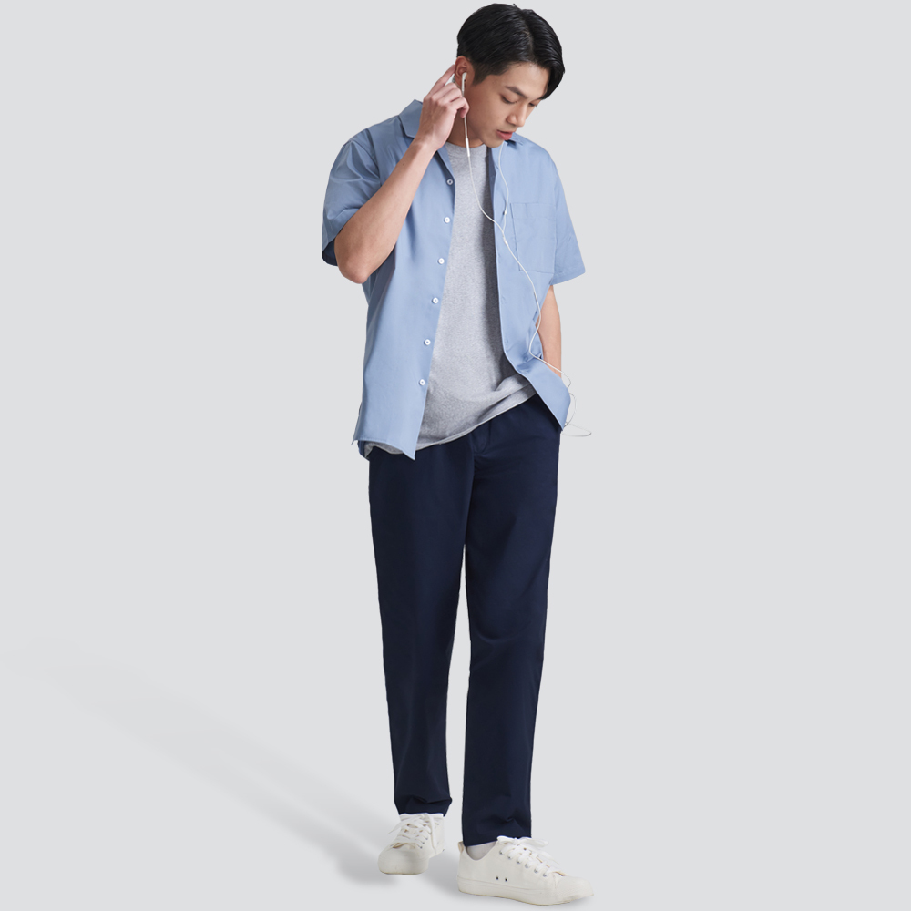 鬆緊休閒長褲-丈青