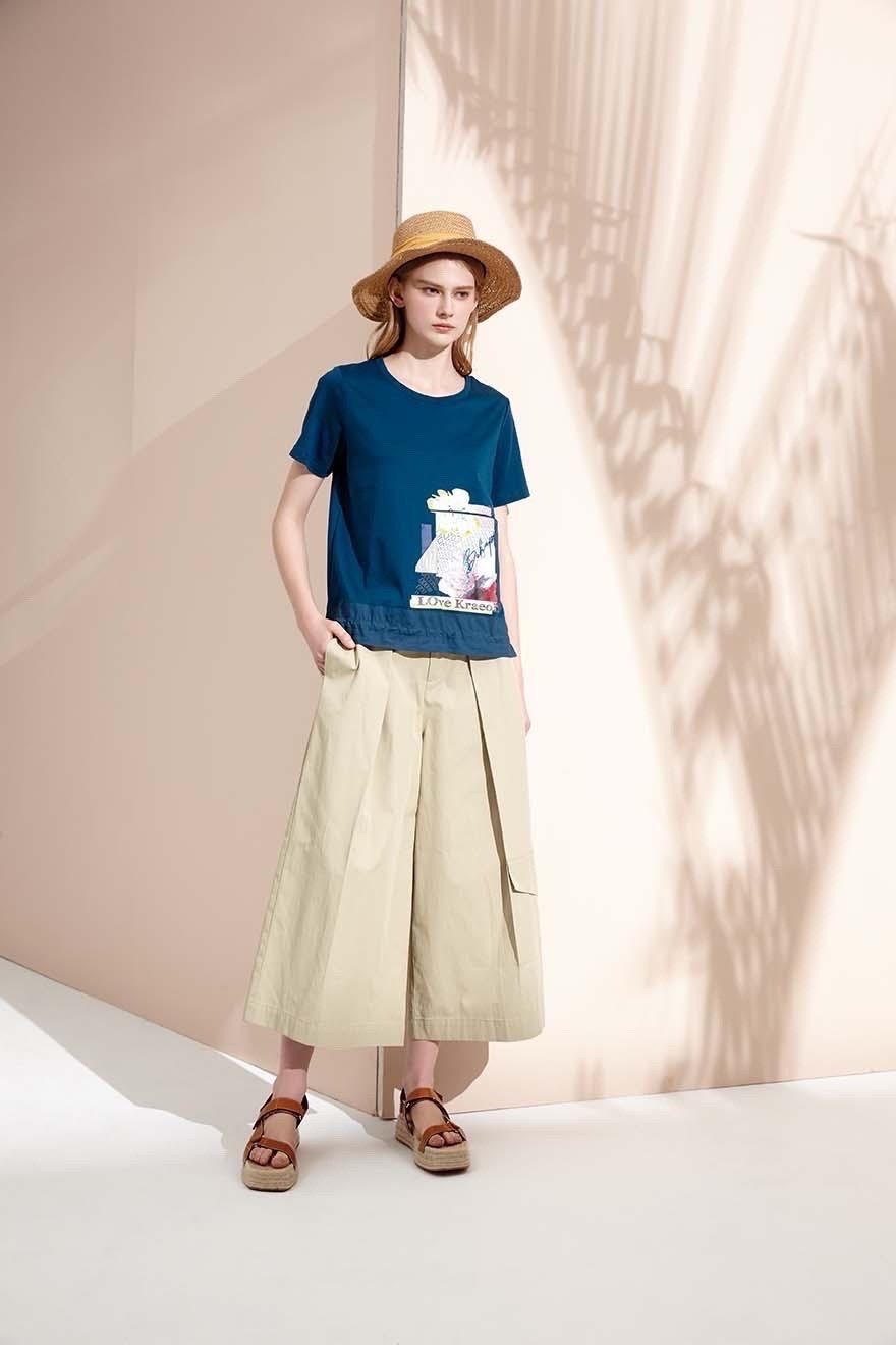 OL優雅花繪囗袋造型拼接棉T S6571