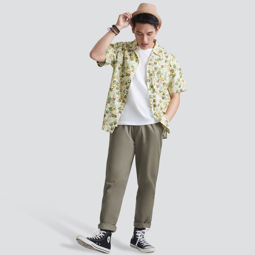 鬆緊休閒長褲-灰綠