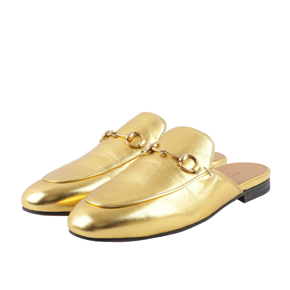 【GUCCI】馬銜穆勒拖鞋(金色) 38
