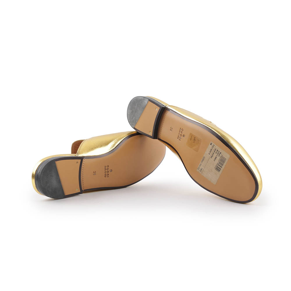 【GUCCI】馬銜穆勒拖鞋(金色) 38