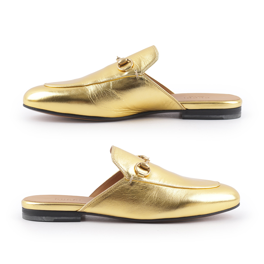 【GUCCI】馬銜穆勒拖鞋(金色) 38