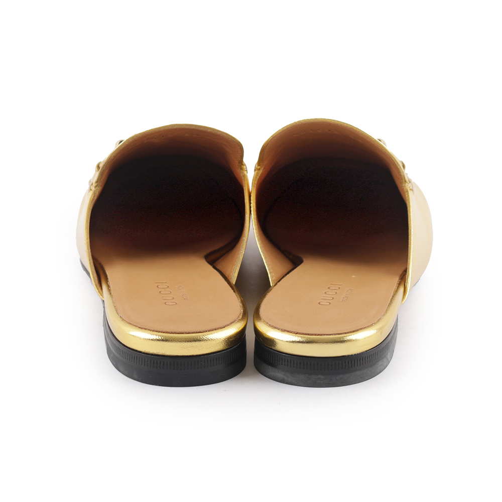 【GUCCI】馬銜穆勒拖鞋(金色) 38