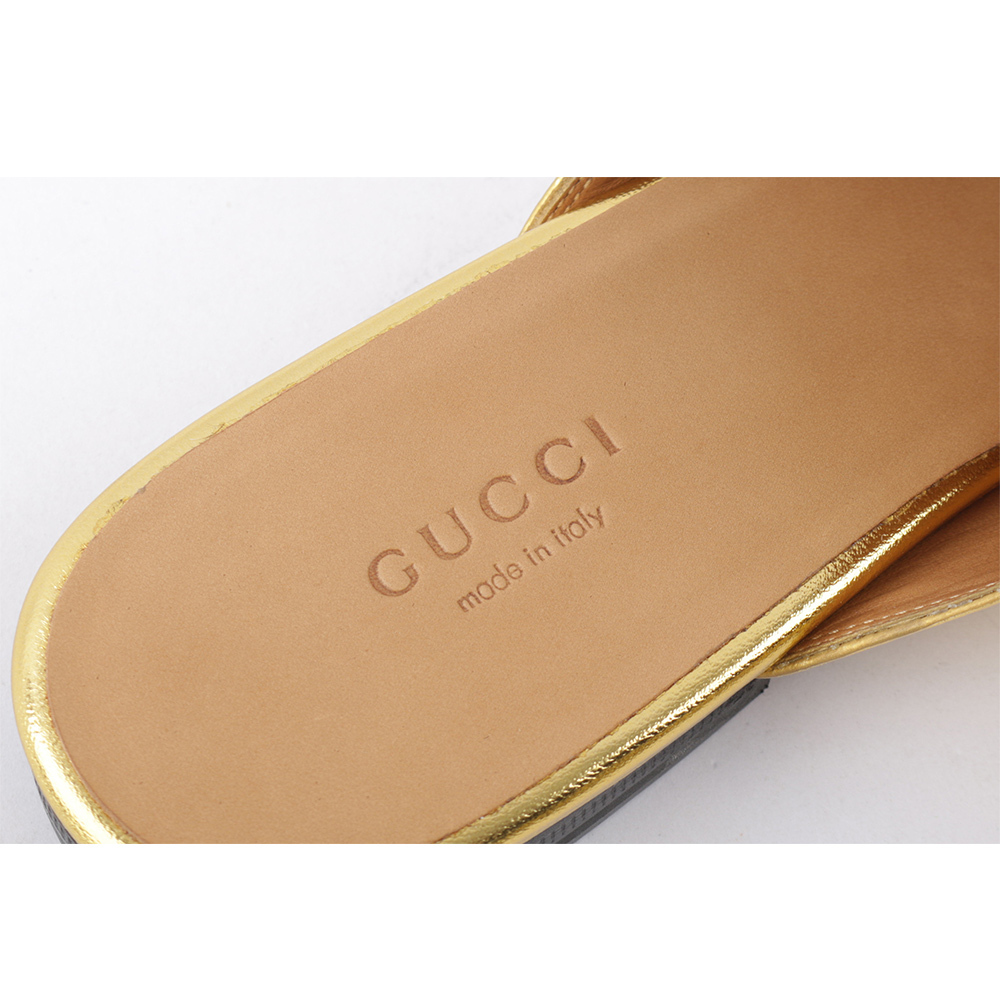 【GUCCI】馬銜穆勒拖鞋(金色) 38