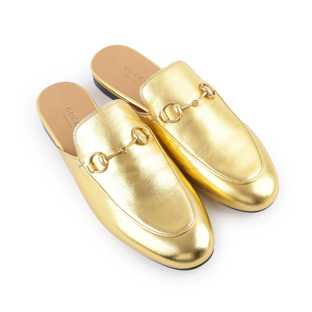 【GUCCI】馬銜穆勒拖鞋(金色) 38