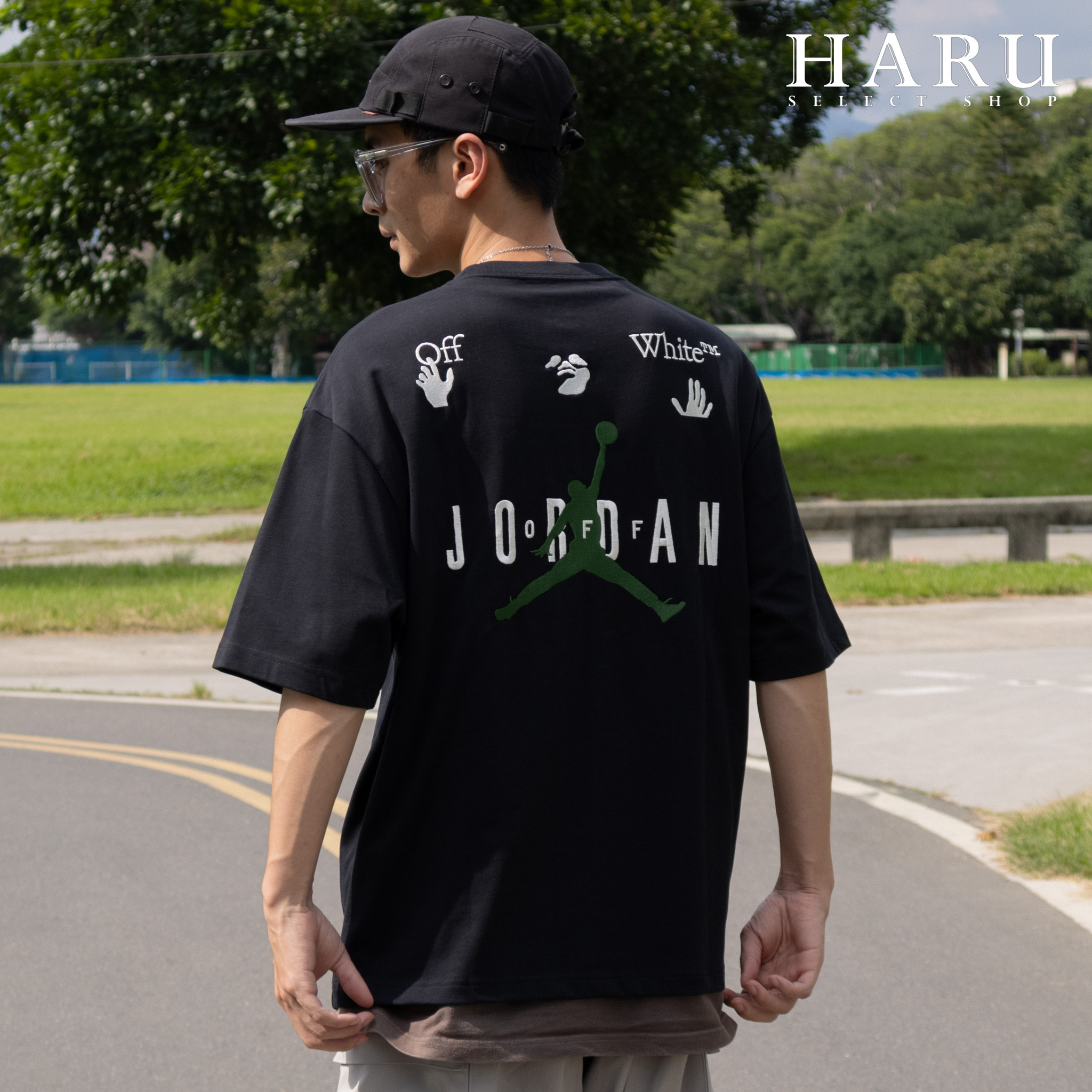 Off-White x Jordan 2 黑色米白刺繡大LOGO 短袖亞洲版型男女休閒