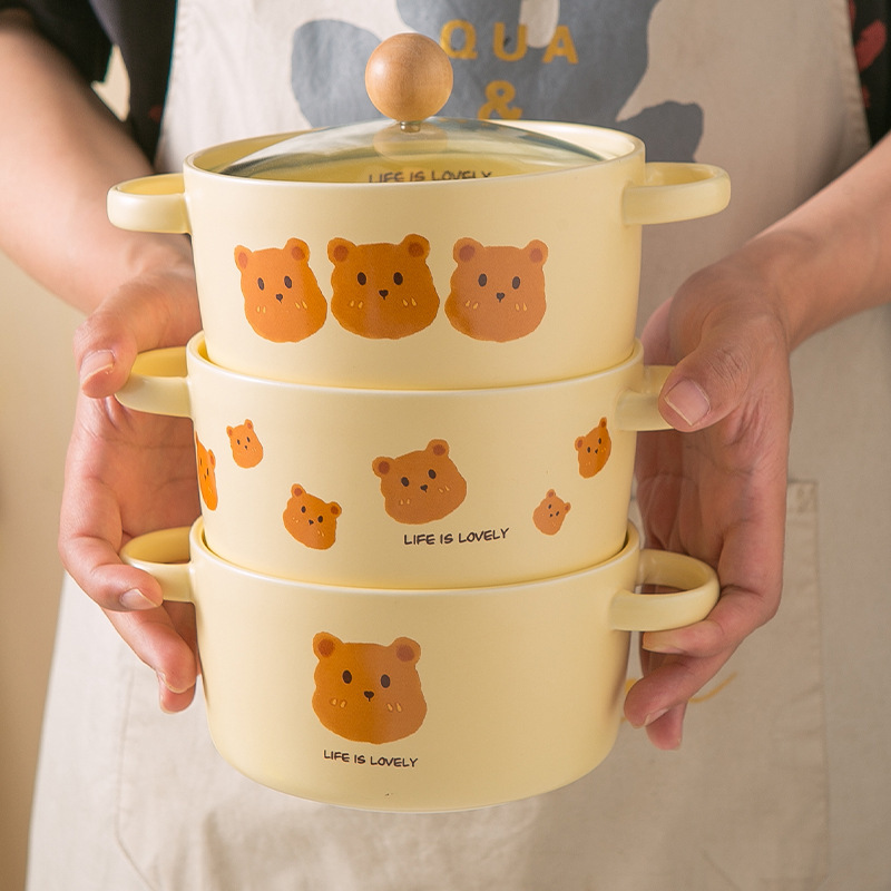 《2676》LOVELY小熊陶瓷雙耳加蓋碗