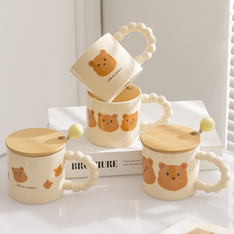 《2677》萌熊珍珠把手馬克杯400ML