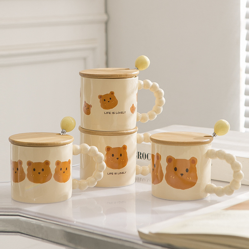 《2677》萌熊珍珠把手馬克杯400ML