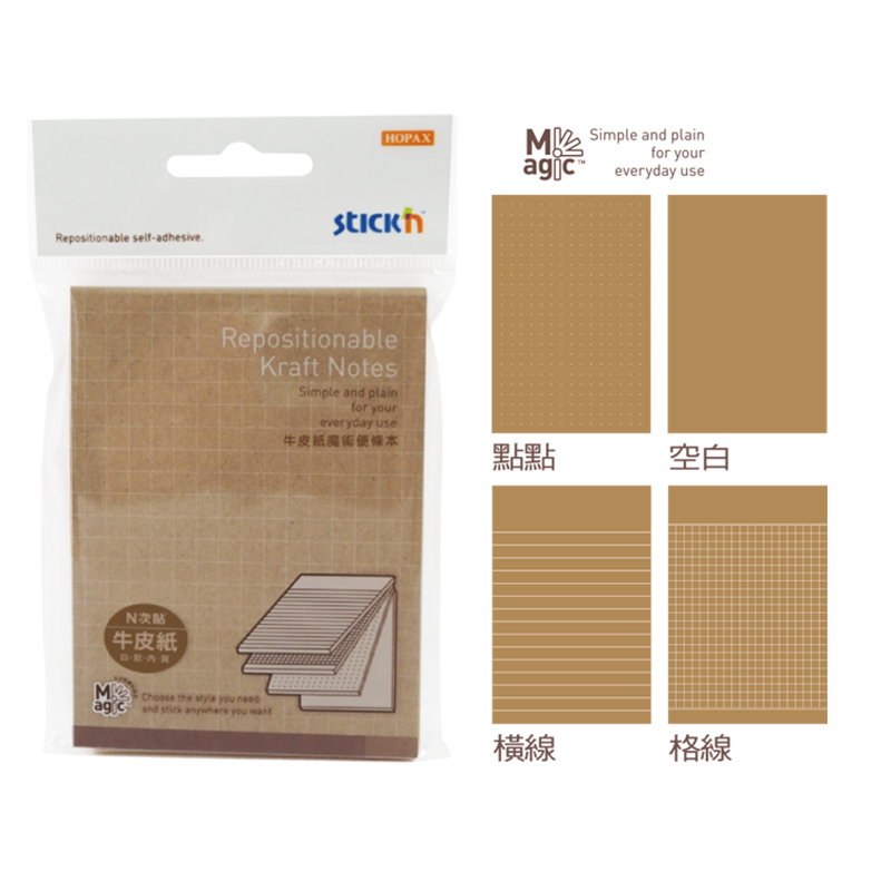 N次貼 牛皮紙魔術便條本-4款內頁 4"X3" 80張/4本 10.1x7.6cm【61338】