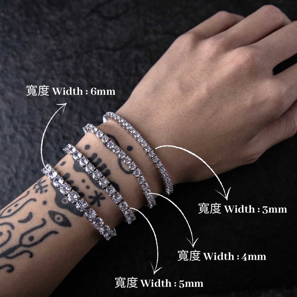 925純銀莫桑石3mm - 6mm經典單排鑽網球手鍊