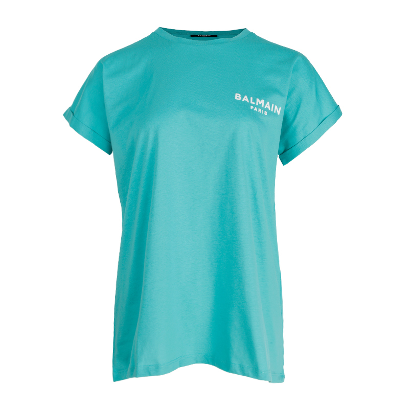 BALMAIN Logo 印花水藍色T恤 -T