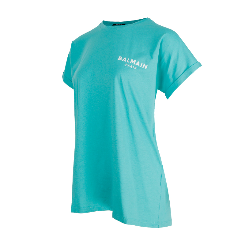 BALMAIN Logo 印花水藍色T恤 -T