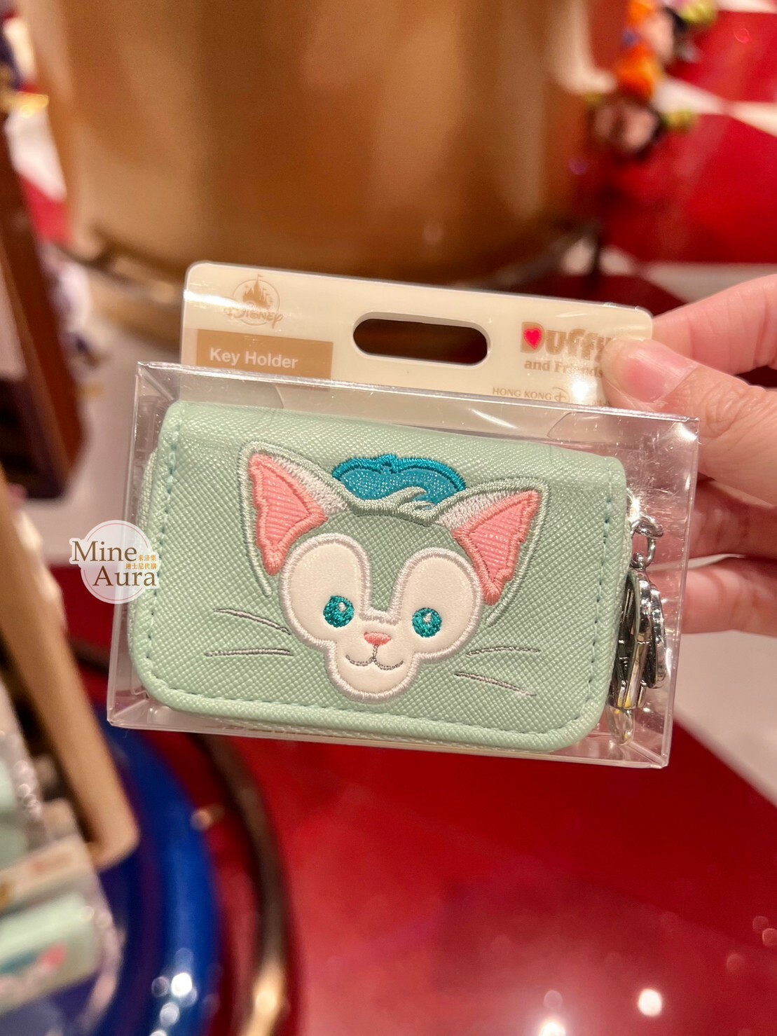 傑拉托尼 畫家貓 Gelatoni 大頭圖案 拉鍊 鑰匙包 收納包 -香港迪士尼樂園