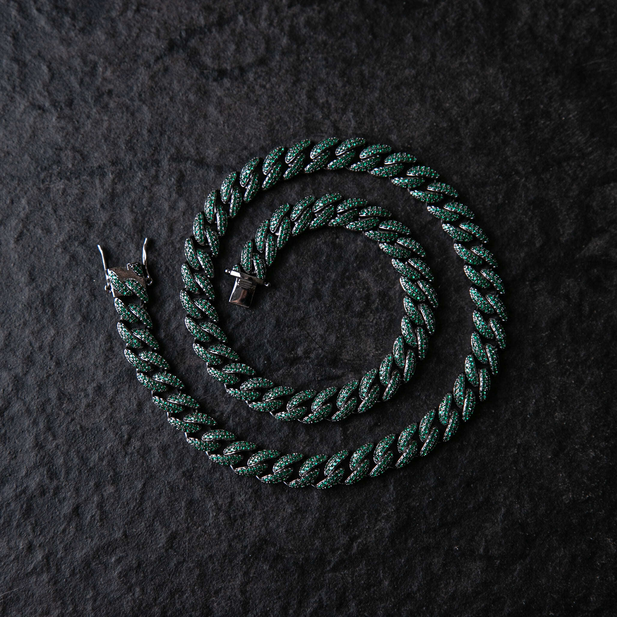 9mm滿鑲古巴鍊 - 綠色鋯石