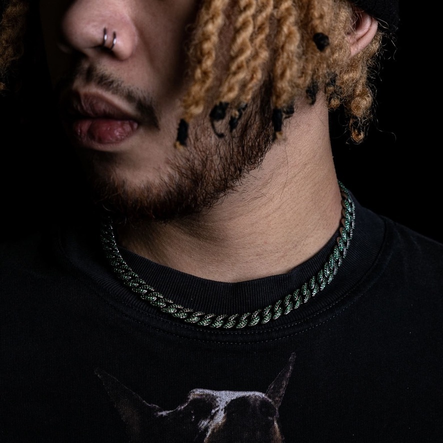 9mm滿鑲古巴鍊 - 綠色鋯石