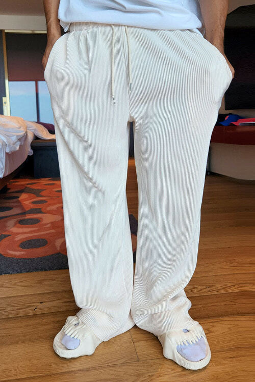 壓花百褶闊腿褲