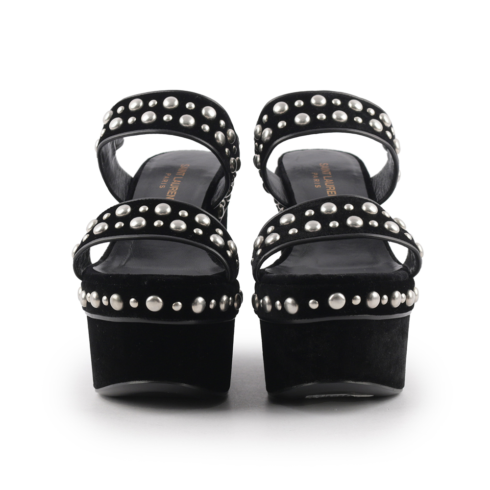 【YSL/ Saint Laurent Paris】珍珠絨布厚底高跟鞋