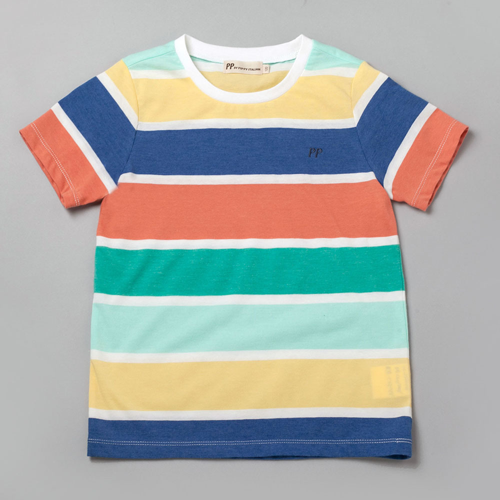 PIPPY彩色橫條棉質T恤 藍