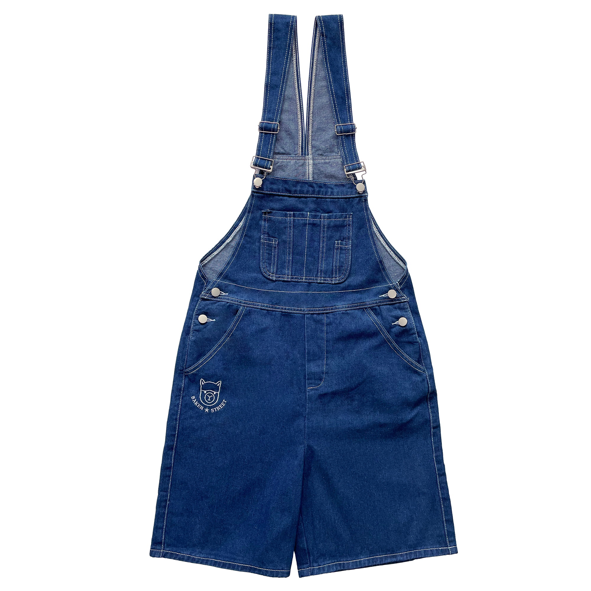 BKSTalpaca 羊駝星星刺繡吊帶牛仔五分褲