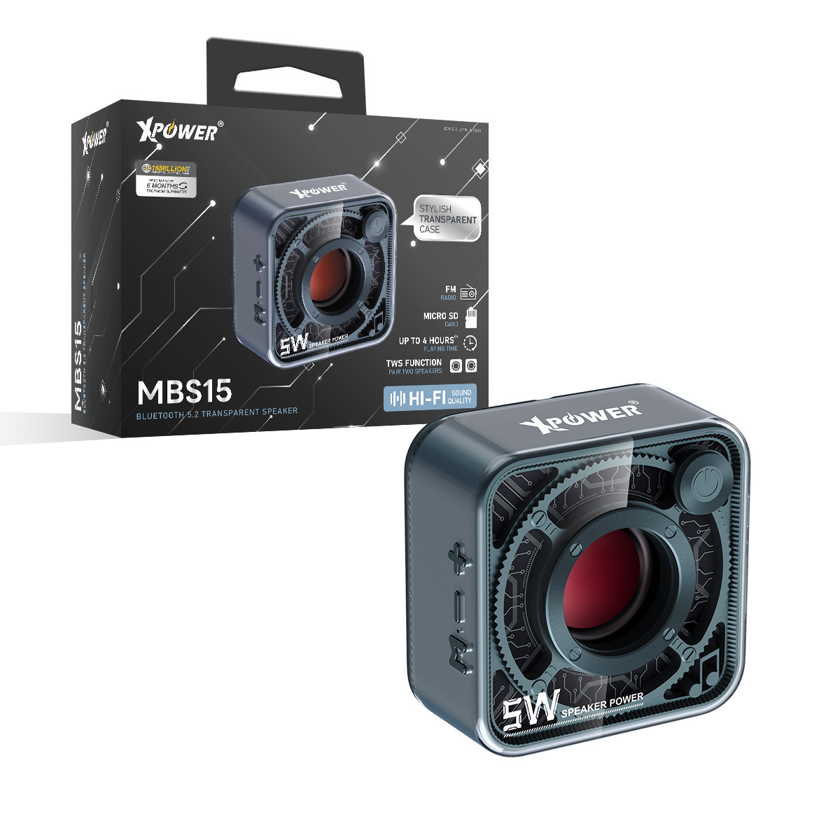 XPower MBS15 藍牙5.2透明迷你喇叭   (深藍綠)