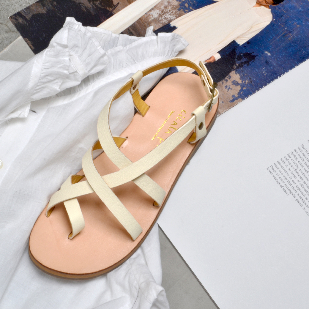 7920  米白 細帶羅馬涼鞋
