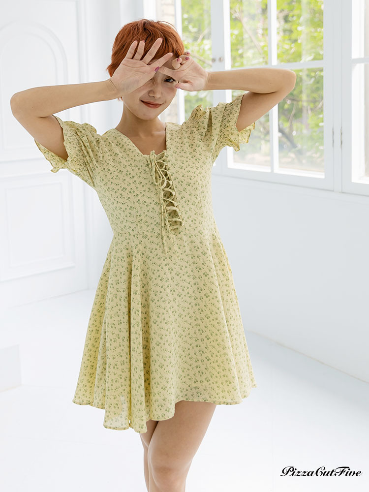 [SALE]花花馬甲式綁帶短洋裝 PizzaCutFive PCF232483099