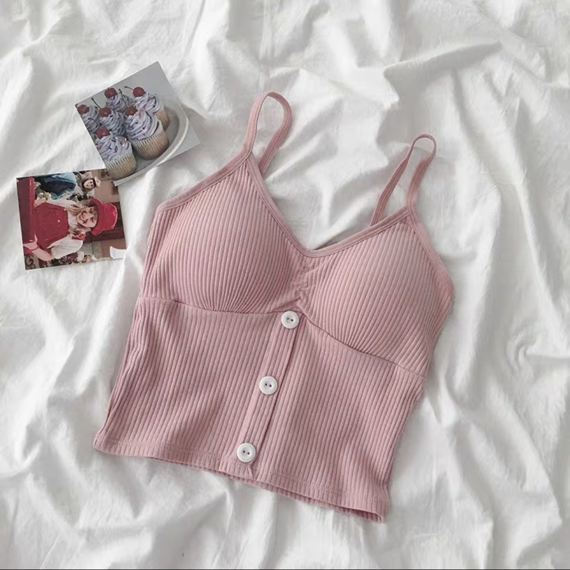 LYS - 韓系鈕扣少女感純色背心（五色）