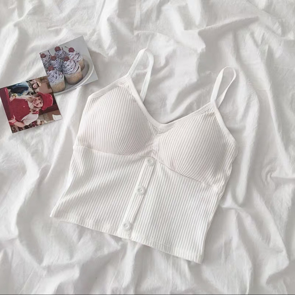 LYS - 韓系鈕扣少女感純色背心（五色）