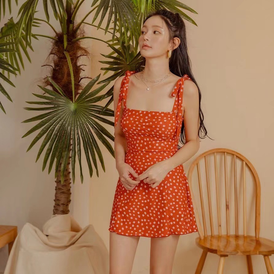 LYS -日韓小清新減齡碎花桔梗連身式背心泳衣（八色）