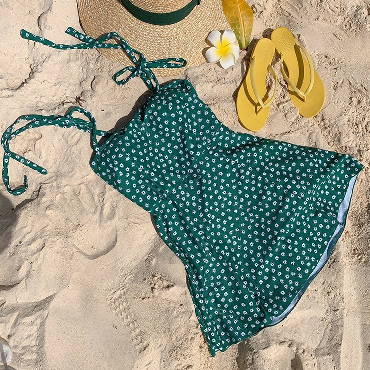 LYS -日韓小清新減齡碎花桔梗連身式背心泳衣（八色）