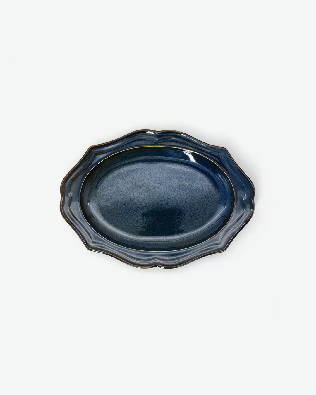 Vanves Relief Oval Deep Plate 26cm Navy blue｜Mino Ware