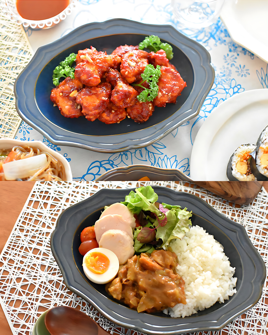 Vanves Relief Oval Deep Plate 26cm Navy blue｜Mino Ware